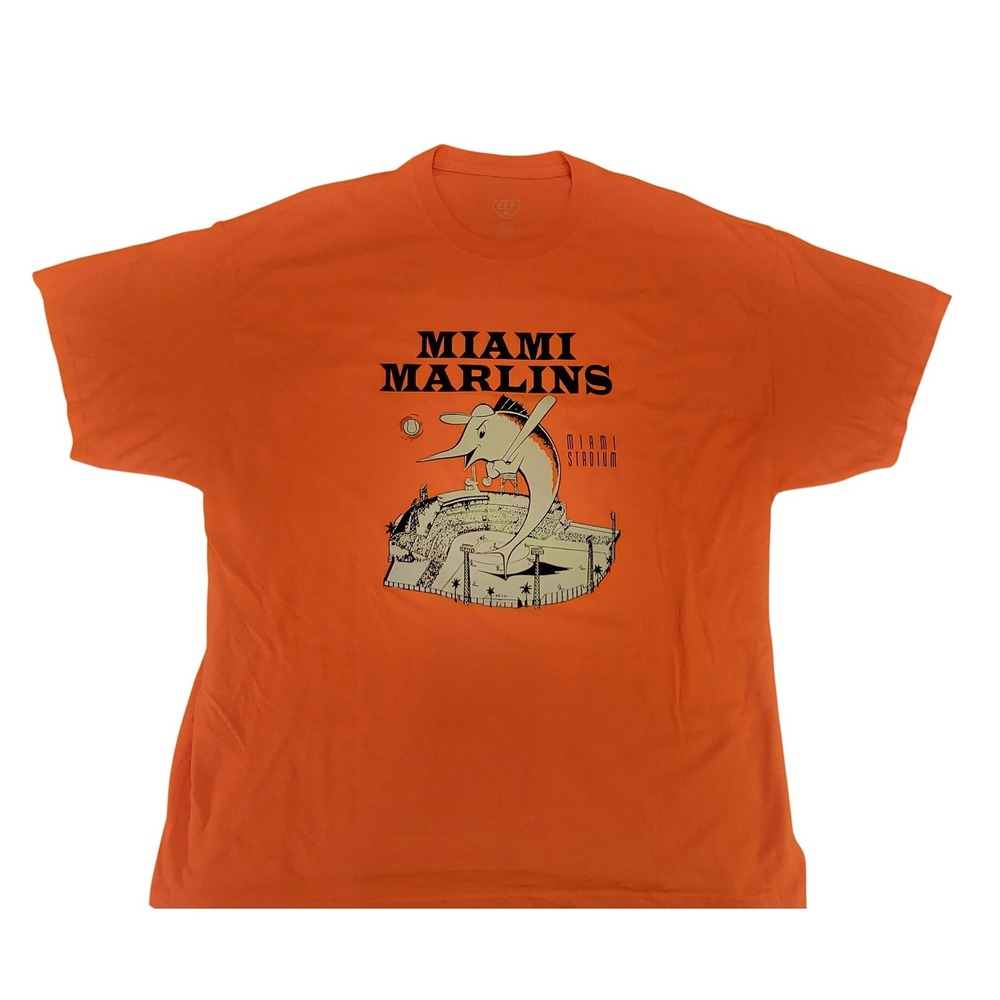 Vintage Miami Marlins Stadium‎ T-Shirt Orange Baseball Graphic Men's XXL